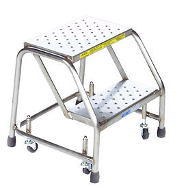 Ballymore Co Inc SS2N30G 2 Step 24"W Stainless Steel Rolling Ladder W/O Rails - Heavy Duty Serrated Grating - SS2N30G image.