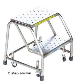 3 Step 16""W Stainless Steel Rolling Ladder W/O Rails - Heavy Duty Serrated Grating - SS3NG