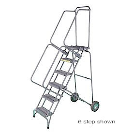 11 Step 16""W Stainless Steel Fold & Store Rolling Ladder - Heavy Duty Serrated Grating - SSFAWL-11G