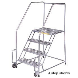 Ballymore Co Inc SSTR220G 2 Step 16"W Stainless Steel Tilt and Roll Ladder - Heavy Duty Serrated Grating - SSTR220G image.