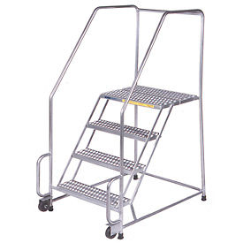 Ballymore Co Inc SSTR430P 4 Step 24"W Stainless Steel Tilt and Roll Ladder - Perforated Tread - SSTR430P image.