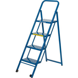 4 Step Thin Line Folding Step Ladder, 300 lb. Capacity, Blue - TL418