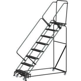 6 Step Steel Safety Stairway Slope Rolling Ladder Weight Actuated Lock 16""W Serr. Step-WA-SW-62414G