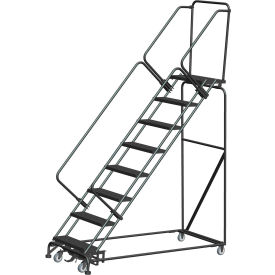 10 Step Steel Safety Stairway Slope Rolling Ladder Weight Actuated Lock 24""W Serr. Step-WA-SW103214G