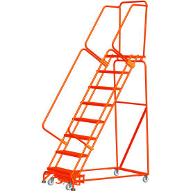 8 Step Steel Safety Rolling Ladder W/ Weight Actuated Lock 16""W Expanded Step Orange - WA082414X-O
