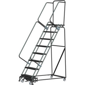8 Step Steel Safety Rolling Ladder W/ Weight Actuated Lock Step 16""W Expanded Step - WA082414X