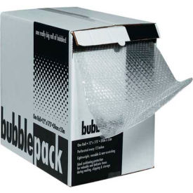 Box Packaging Inc BD1212 Perforated Bubble Roll W/Dispenser, 12"W x 65L x 1/2" Bubble, Clear image.