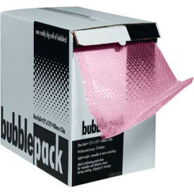 Box Packaging Inc BD1212AS Perforated Anti Static Bubble Roll W/Dispenser, 12"W x 65L x 1/2" Bubble, Pink image.