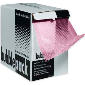 Box Packaging Inc BD1224AS Perforated Anti Static Bubble Roll W/Dispenser, 24"W x 65L x 1/2" Bubble, Pink image.