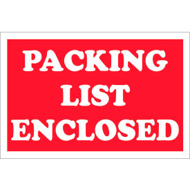 Box Packaging Inc DL1207 Paper Labels w/ "Packing List Enclosed" Print, 2"L x 3"W, Red & White, Roll of 500 image.