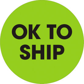 2" Dia. Round Paper Labels with "Ok To Ship" Print, Fluorescent Green, Roll of 500 view 2