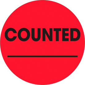 2" Dia. Round Paper Labels with "Counted ___" Print, Fluorescent Red, Roll of 500 view 2