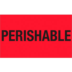 Labels with "Perishable" Print, 3"L x 5"W, Fluorescent Red, Roll of 500 view 2