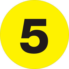 3"Dia. Circle Number Labels with "5" Print, Fluorescent Yellow, Roll of 500 view 2
