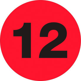 3" Dia. Circle Number Labels with "12" Print, Fluorescent Red, Roll of 500 view 2