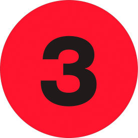 4"Dia. Circle Number Labels with "3" Print, Fluorescent Red, Roll of 500 view 2