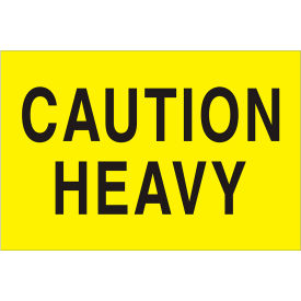 Labels with "Caution-Heavy" Print, 3"L x 2"W, Fluorescent Yellow, Roll of 500 view 2