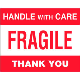 Labels with "Fragile-Handle With Care-Thank" Print, 10"L x 8"W, Red/White, Roll of 250 view 2