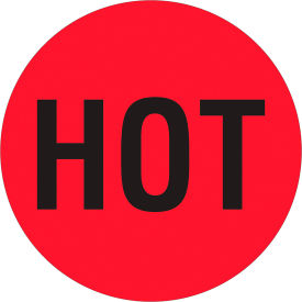 Labels with "Hot" Print, 2"L x 2"W, Red/Black, Roll of 500 view 2