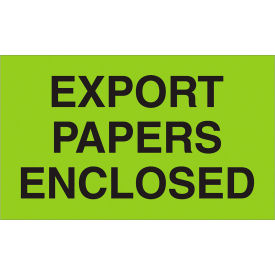 Labels w/ "Export Papers Enclosed" Print, 5"L x 3"W, Fluorescent Green, Roll of 500 view 2