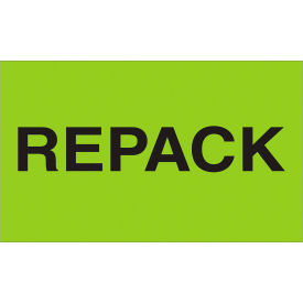 Tape Logic® Labels with "Repack" Print 5"L x 3"W Fluorescent Green Roll of 500 