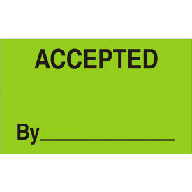 Labels with "Accepted By" Print, 3"L x 5"W, Fluorescent Green, Roll of 500 view 2