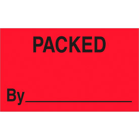 Labels with "Packed By" Print, 3"L x 5"W, Fluorescent Red, 500 Count view 2