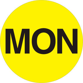 2" Dia. Round Paper Labels with "Mon" Print, Fluorescent Yellow, Roll of 500 view 2