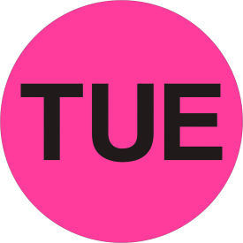 2" Dia. Round Paper Labels with "Tue" Print, Fluorescent Pink, Roll of 500 view 2