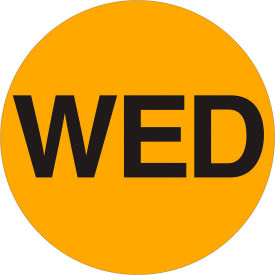 1" Dia. Round Paper Labels with "Wed" Print, Fluorescent Orange, Pack of 500 view 2
