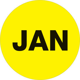 Tape Logic® 2" Dia. Round Paper Labels with "Jan" Print Fluorescent Yellow Roll of 500 