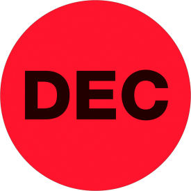 Tape Logic® 2" Dia. Round Paper Labels with "Dec" Print Fluorescent Red Roll of 500 