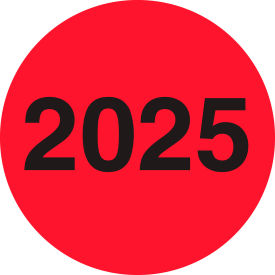 3"Dia. Circle Year Labels with "2025" Print Fluorescent Red Roll of 500 