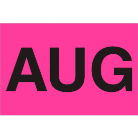 Paper Labels with "Aug" Print, 3"L x 2"W, "L, Fluorescent Pink, Roll of 500 view 2