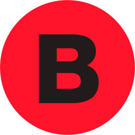 1" Dia. Round Letter Paper Labels with "B" Print, Fluorescent Red, Roll of 500 view 2