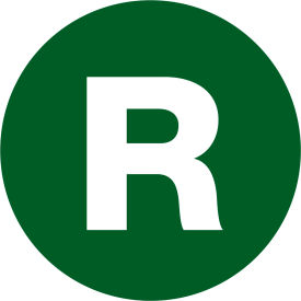 1" Dia. Round Letter Paper Labels with "R" Print, Green, Roll of 500 view 2