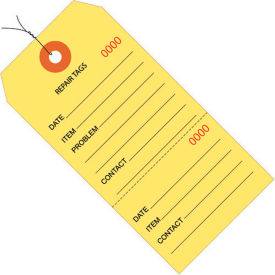 Global Industrial B1580313 Global Industrial™ Consecutively Repair Tag Pre Wired#5, 4-3/4"L x 2-3/8"W, Yellow, 1000/Pk image.