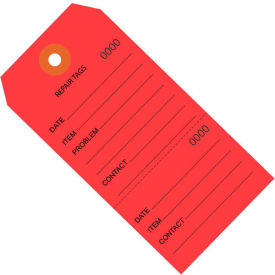 Global Industrial B1580310 Global Industrial™ Consecutively Repair Tag #5, 4-3/4"L x 2-3/8"W, Red, 1000/Pack image.