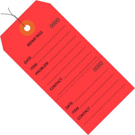 Global Industrial B1580376 Global Industrial™ Consecutively Repair Tag Pre Wired#8 6-1/4"L x 3-1/8"W, Red, 1000/Pk image.