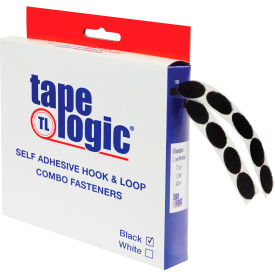 Box Packaging Inc HLT180 Tape Logic® Hook & Loop Tape Individual Dots with Adhesive, 1/2"L x 1/2"W, Black, Pack of 200 image.