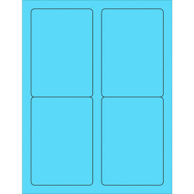 Rectangle Laser Labels, 5"L x 3-1/2"W, Fluorescent Pastel Blue, 4 Labels/Sheet view 2