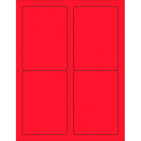 Rectangle Laser Labels, 5"L x 3-1/2"W, Fluorescent Red, 4 Labels/Sheet view 2