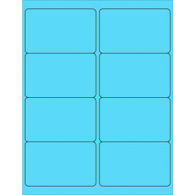Rectangle Laser Labels, 2-1/2"L x 4"W, Fluorescent Pastel Blue, 8 Labels/Sheet view 2