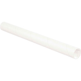 Global Industrial B69138 Mailing Tubes With Caps, 2" Dia. x 18"L, 0.06" Thick, White, 50/Pack image.