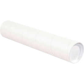 Global Industrial B69155 Mailing Tubes With Caps, 4" Dia. x 12"L, 0.08" Thick, White, 15/Pack image.