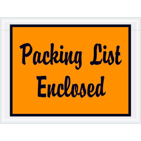 Box Packaging Inc PL1 Full Face Envelopes, "Packing List Enclosed" Print, 6"L x 4-1/2"W, Orange, 1000/Pack image.