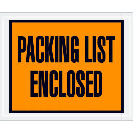 Box Packaging Inc PL10 Full Face Envelopes, "Packing List Enclosed" Print, 5-1/2"L x 4-1/2"W, Orange, 1000/Pack image.