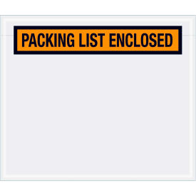 Box Packaging Inc PL25 Panel Face Envelopes, "Packing List Enclosed" Print, 6-1/2"L x 5"W, Orange, 1000/Pack image.