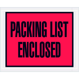 Box Packaging Inc PL402 Full Face Envelopes, "Packing List Enclosed" Print, 5-1/2"L x 4-1/2"W, Red, 1000/Pack image.