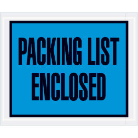 Box Packaging Inc PL403 Full Face Envelopes, "Packing List Enclosed" Print, 5-1/2"L x 4-1/2"W, Blue, 1000/Pack image.